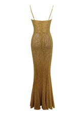 Load image into Gallery viewer, Ulani Gold Burnout Velvet Detail Mesh Maxi Dress
