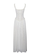 Load image into Gallery viewer, Ulissa White Square Neck Jacquard Textured High Slit Maxi Dress
