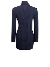 Load image into Gallery viewer, Tahlia Deep V Pinstripes Navy Blue Blazer Dress with scarf collar
