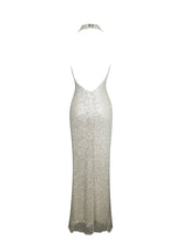 Load image into Gallery viewer, Niamh Golden Beaded Cowl Halter Backless Maxi Dress
