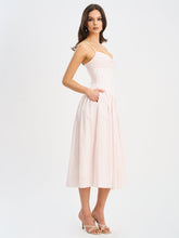 Load image into Gallery viewer, Zania Pink Stripe Ruched Breast Cotton Jacquard Midi Dress

