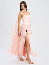 Load image into Gallery viewer, Qianna Baby Pink Peplum Top Drop Waist Chiffon Gown
