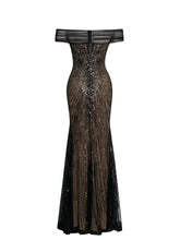 Load image into Gallery viewer, Qeturah Embroidered Sequin Off Shoulder Mesh Gown

