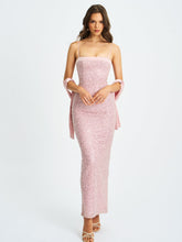 Load image into Gallery viewer, Raizel Pink Beaded Sequin Bodycon Gown with Scarf
