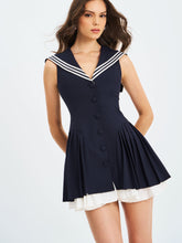 Load image into Gallery viewer, Calliope Navy Sailor Pleated Mini Dress
