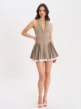 Load image into Gallery viewer, Hazel Brown Preppy Halter Neck Pleated Mini Dress
