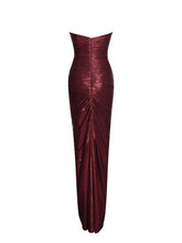 Load image into Gallery viewer, Sable Ruched Burgundy Glitter Mermaid Gown
