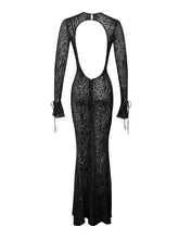 Load image into Gallery viewer, Waylynn Black Animal Print Burnout Velvet Detail Mesh Backless Maxi Dress
