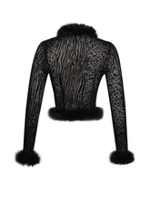 Load image into Gallery viewer, Hali Black Animal Print Burnout Velvet Fur Trim Top
