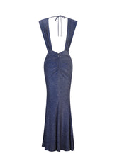 Load image into Gallery viewer, Terri Navy Sparkle Plunging Backless Maxi Dress
