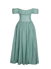 Load image into Gallery viewer, Xavy Teal Green Off Shoulder Corset Midi Dress

