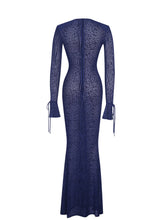 Load image into Gallery viewer, Ilyse Navy V-Neck Plunge Animal Print Mermaid Hem Maxi Dress
