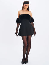 Load image into Gallery viewer, Evelyn Black Fur-Trimmed Mini A-Line Dress
