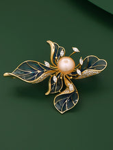 Load image into Gallery viewer, Freshwater Pearl, Zircon &amp; Alloy French Iris Brooch
