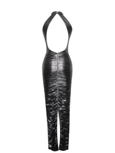 Load image into Gallery viewer, Abril Ruched Silver Glitter Backless Gown
