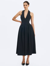 Load image into Gallery viewer, Delaney Black Lapel Halter Midi A-Line Dress
