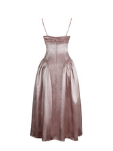 Load image into Gallery viewer, Tullia Dusty Rose Satin Ruched Midi Dress
