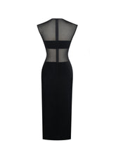 Load image into Gallery viewer, Quielle Black Mesh and Velvet Midi Bodycon Dress
