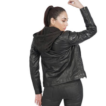 Load image into Gallery viewer, Becky Hooded Biker Leather Jacket
