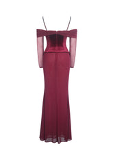 Load image into Gallery viewer, Maybelle Magenta Bardot Lace Strap Peplum Maxi Dress
