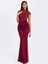 Load image into Gallery viewer, Fabienne Burgundy Mesh Cap Sleeve Mermaid Gown
