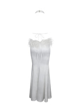 Load image into Gallery viewer, Solene Pleated Halter Backless Feather-Trim Maxi Dress

