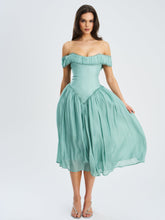 Load image into Gallery viewer, Xavy Teal Green Off Shoulder Corset Midi Dress
