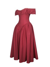 Load image into Gallery viewer, Xavy Crimson Off-Shoulder Corset Midi Dress
