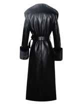 Load image into Gallery viewer, Zaida Black Vegan Fur Trim Black Vegan Leather Coat
