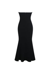 Load image into Gallery viewer, Saige Black Mermaid Midi Dress with Ivory Bow Bustline
