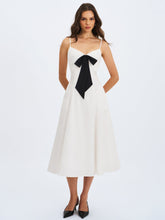 Load image into Gallery viewer, Corinne White Poplin Flared Midi Dress with Removable Bow
