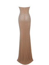 Load image into Gallery viewer, Fatima Nude Crystal Sleeveless Corset Mermaid Maxi Dress
