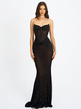 Load image into Gallery viewer, Fatima Black Crystal Sleeveless Corset Mermaid Maxi Dress

