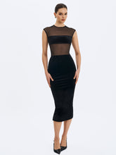 Load image into Gallery viewer, Quielle Black Mesh and Velvet Midi Bodycon Dress
