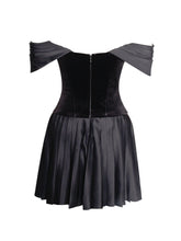 Load image into Gallery viewer, Echo Black Velvet Off-shoulder Pleated Mini Dress
