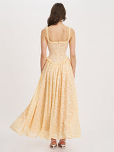 Load image into Gallery viewer, Ulissa Orange Square Neck Jacquard Textured High Slit Maxi Dress
