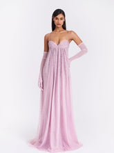 Load image into Gallery viewer, Wallie Pink Rhinestone Embellished Mesh Backless Gown
