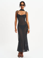 Load image into Gallery viewer, Yadira Black Base Polka Dot Chiffon Maxi Dress

