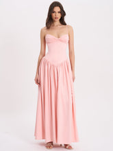 Load image into Gallery viewer, Najwa Baby Pink Ruched Breast Drop Waist Maxi Dress
