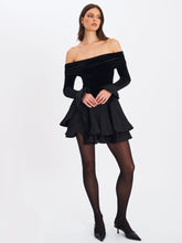 Load image into Gallery viewer, Magnolia Black Off-Shoulder Layered Satin Mini Dress
