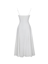 Load image into Gallery viewer, Corinne White Poplin Flared Midi Dress with Removable Bow
