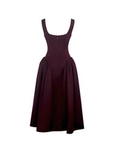 Load image into Gallery viewer, Omella Burgundy Ruched Bust Sweetheart Flared Midi Dress

