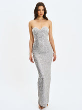 Load image into Gallery viewer, Noelle Silver Sequin Pearl-Embellished Sweetheart Maxi Dress

