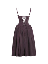Load image into Gallery viewer, Oakleigh Blackberry Purple Cotton Lace-up Back Midi Dress
