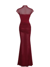 Load image into Gallery viewer, Fabienne Burgundy Mesh Cap Sleeve Mermaid Gown
