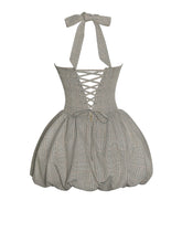 Load image into Gallery viewer, Dacia Plaid Halter Lace-up Bubble Mini Dress
