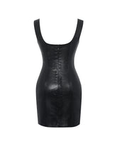 Load image into Gallery viewer, Quilia Black Vegan Crocodile Leather Plunge Mini Dress
