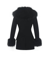 Load image into Gallery viewer, Hailee Black Single Breasted Wool Blend Mini Coat with Removable Fur Lapel
