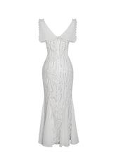 Load image into Gallery viewer, Paola White Peter Pan Collar Beaded Sequin Mermaid Midi Dress

