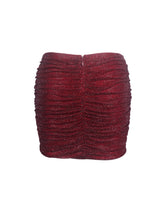 Load image into Gallery viewer, Darleen Crimson Rhinestone Mesh Low Waist Ruched Skirt
